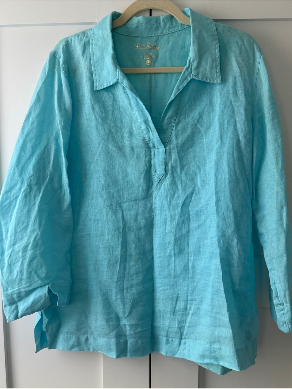 Lilly Pulitzer Aqua Linen V-Neck Tunic